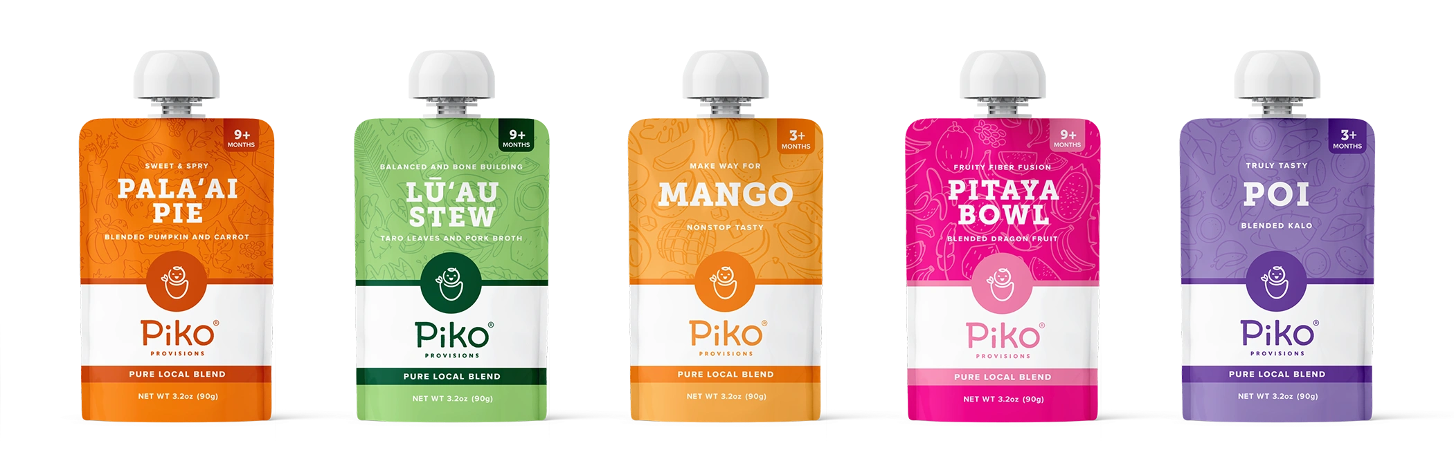 Various pouches designed for Piko Provisions packaging design